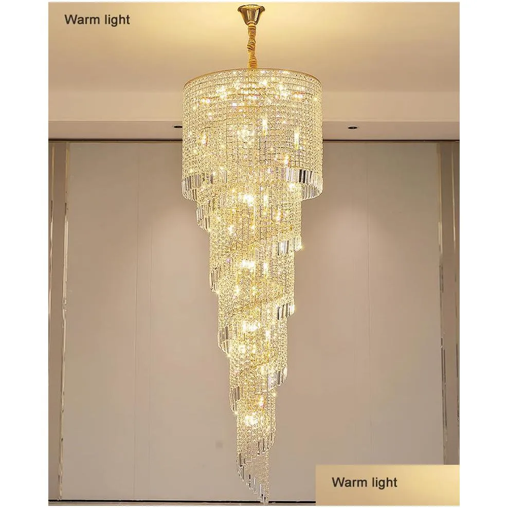 luxury staircase chandelier lighting gold home decor crystal lamp spiral design hallway lobby long suspension light fixture