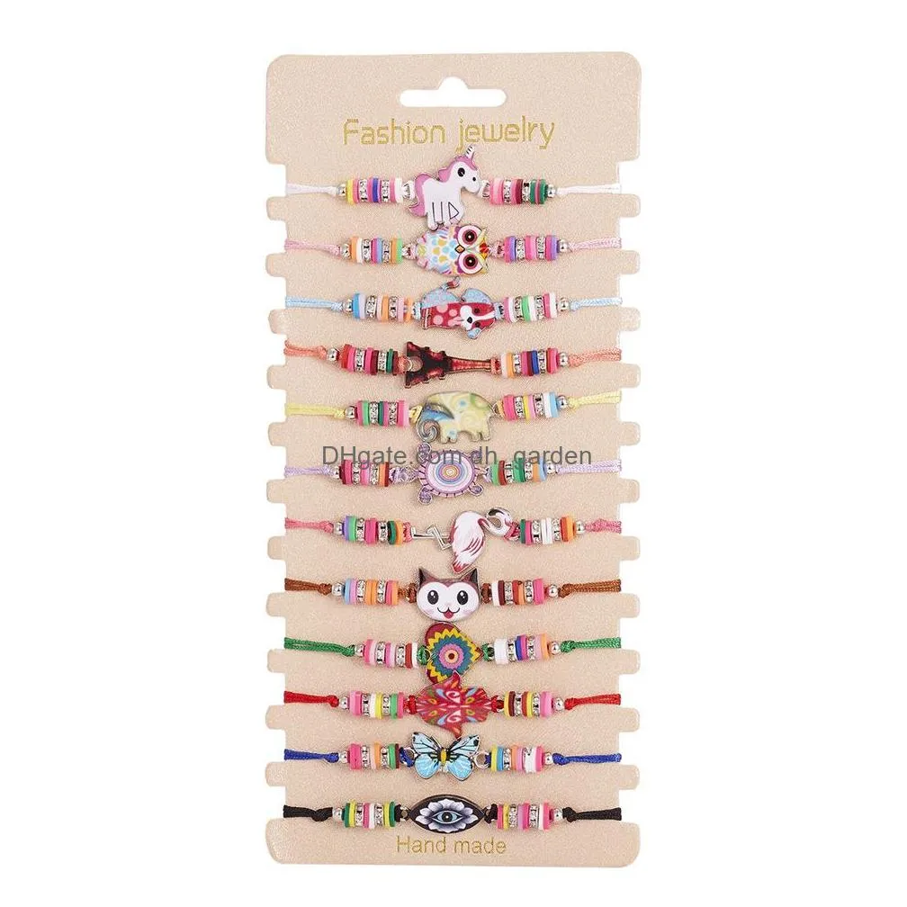 bohemian animal owl various mixed bracelets strands 12 pieces soft pottery adjustable bracelet