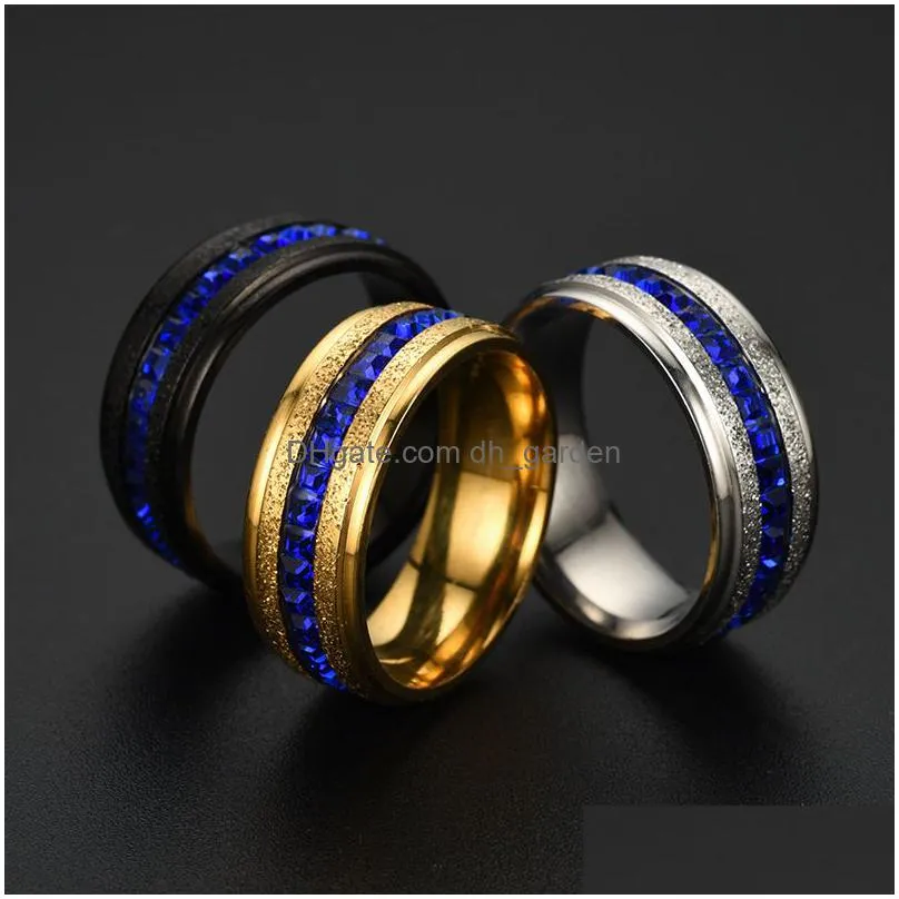 new stainless steel ring with side stones blue azzling single row square diamond excellent direct sales from source manufacturers