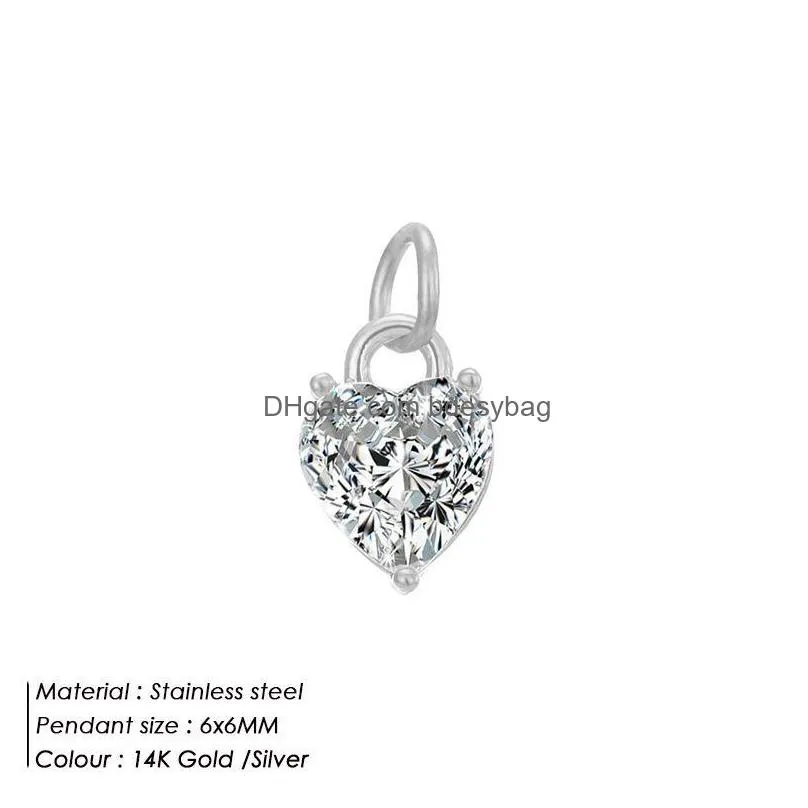 charms 316l stainless steel pendants for necklace heart round zircon diy bracelet accessories jewelry making