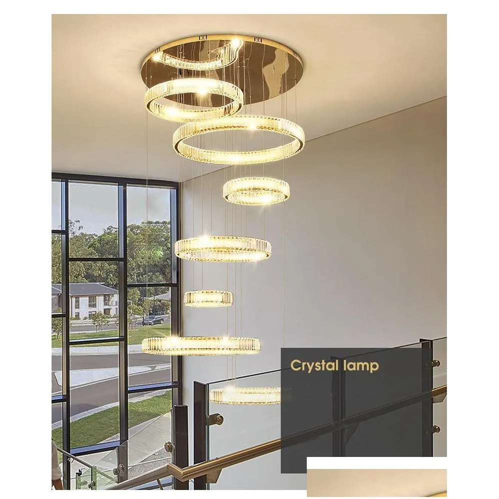 modern stairwell chandelier duplex building crystal villa living room lamps and lanterns simple round staircase long chandeliers