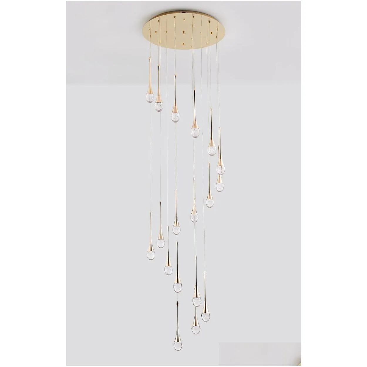 luxury crystal long staircase chandelier modern led cristal hanging lighting for living room lobby gold home decor luminaire