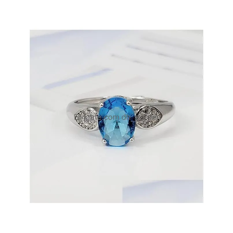 cr jewelry sterling silver blue topaz womens zirconia ring cushion checkerboard cut gemstone birthstone shipping jzr2ss015