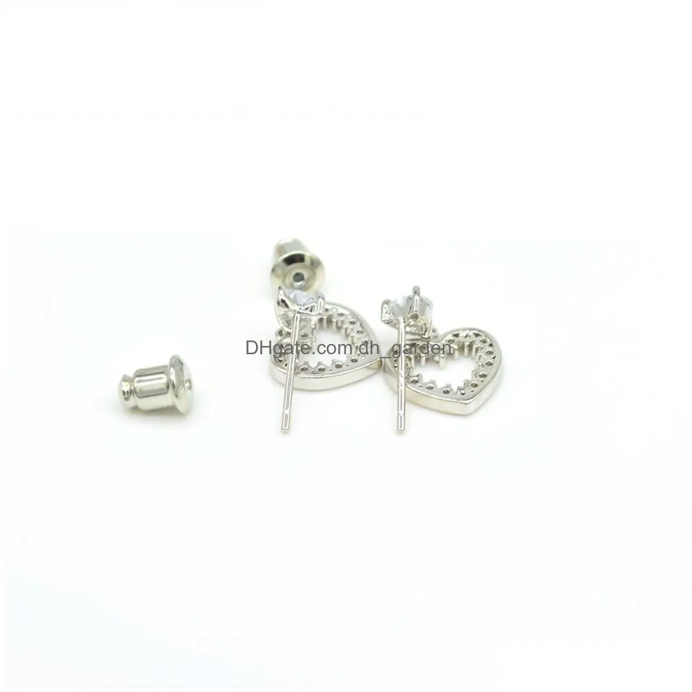fashion heart shape s925 sterling silver studs earrings with shining zirconia textured heart earrings shipping