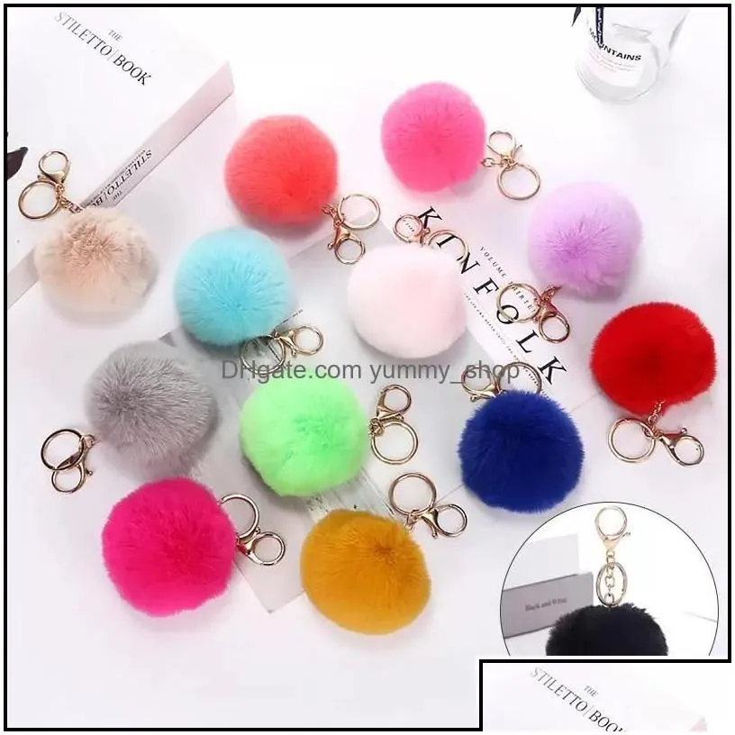keychains lovely keychains womens pom poms faux rex rabbit fur 8cm ball key chains girl bag hang car ring pendant drop d dhseller2010