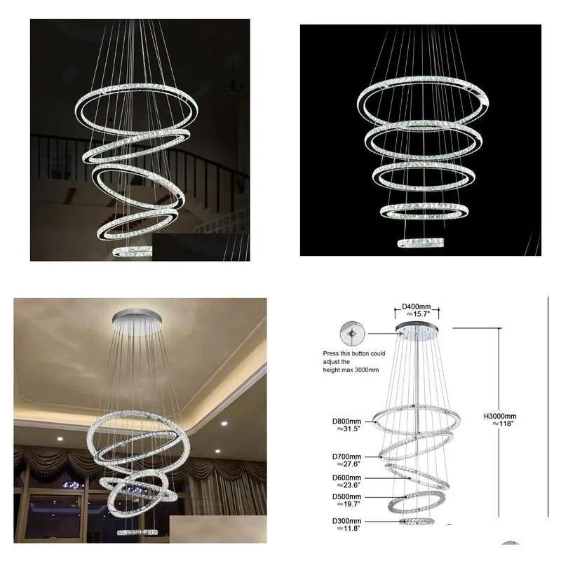 nordic chandelier light fixture modern luxury diamond k9 crystal rings hanging lamp 5 circle chrome chandeliers indoor lighting