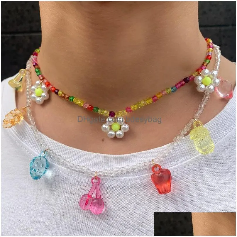 charms vedawas ins sweet daisy flower necklace for women korean cute romantic beads clavicle summer jewelry girlfriend giftscharms