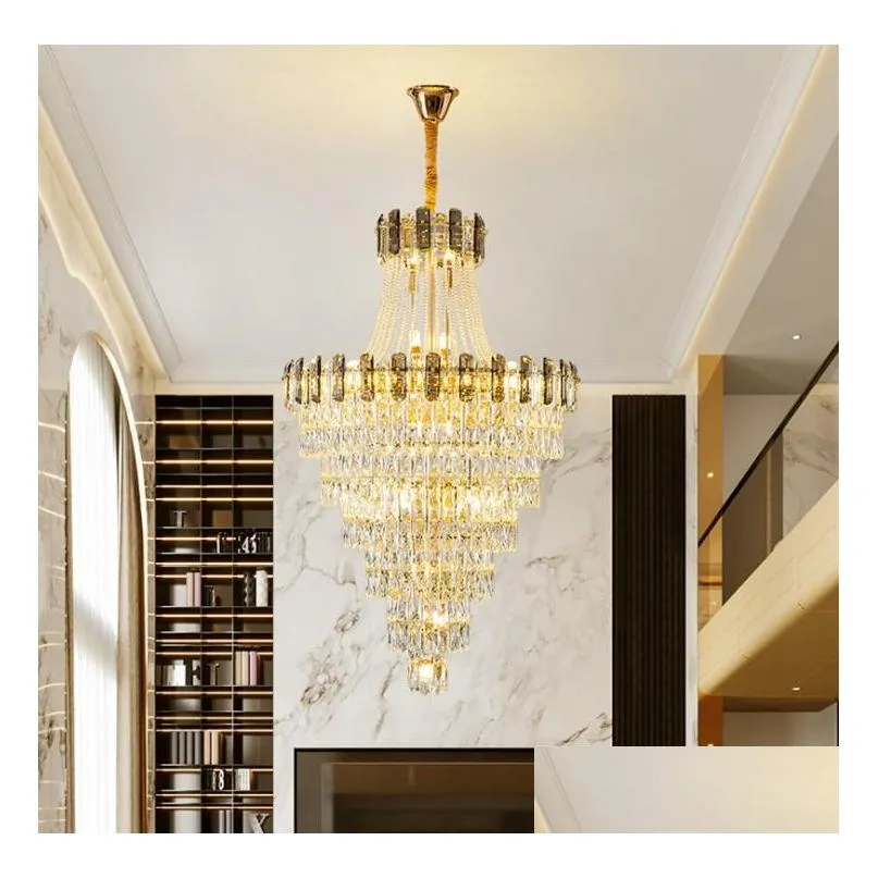 e14 luxury crystal chandelier duplex building hollow living room lamp large drop hanging light simple modern villa hall