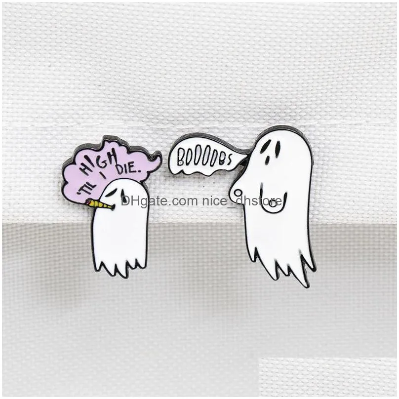 cute smoking boo ghost enamel pin brooch cartoon women men denim jackets lapel pins backpack badges kids fashion halloween jewelry