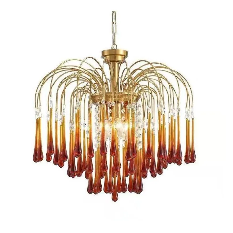  classic led chandeliers designer creative amber water drop glass lampshade vintage art decor lighting fixture ac 90260v