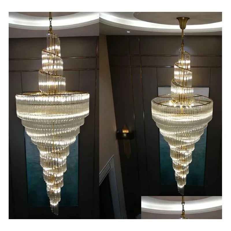 villa chandelier duplex building crystal lamp post modern light luxury stair long air lamp for spring floor shop