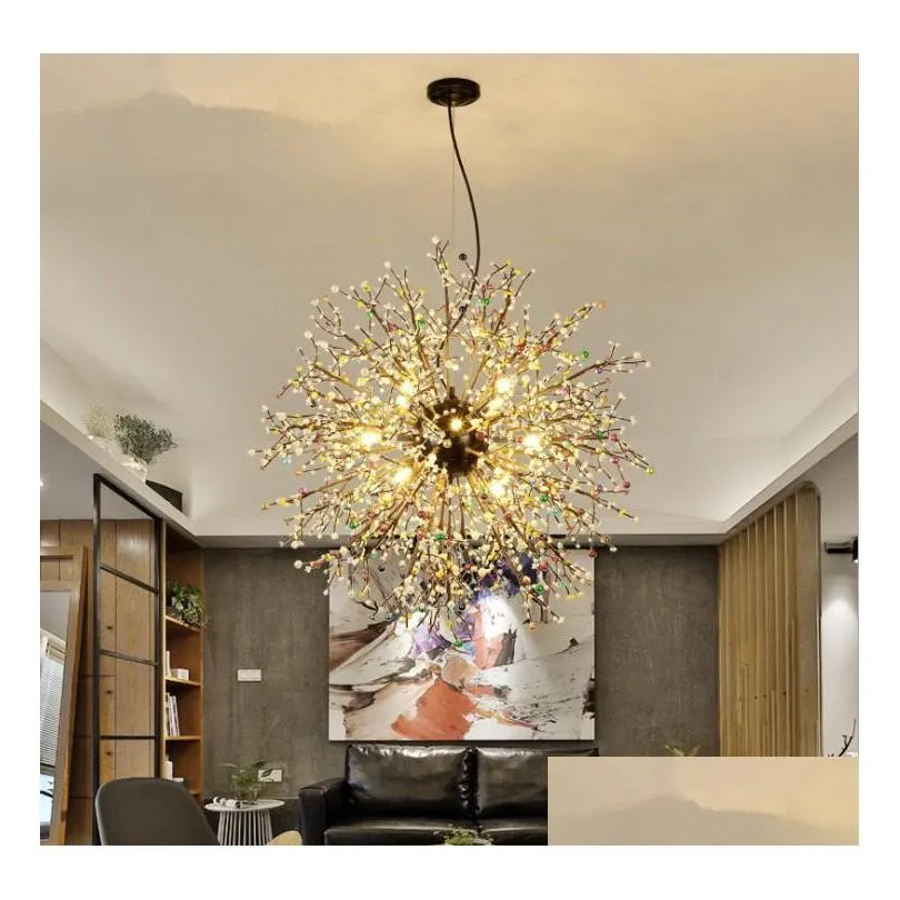 nordic artistic led orb sphere chandelier lamps fireworks acylic dandelion interior designer decorative lustre suspension