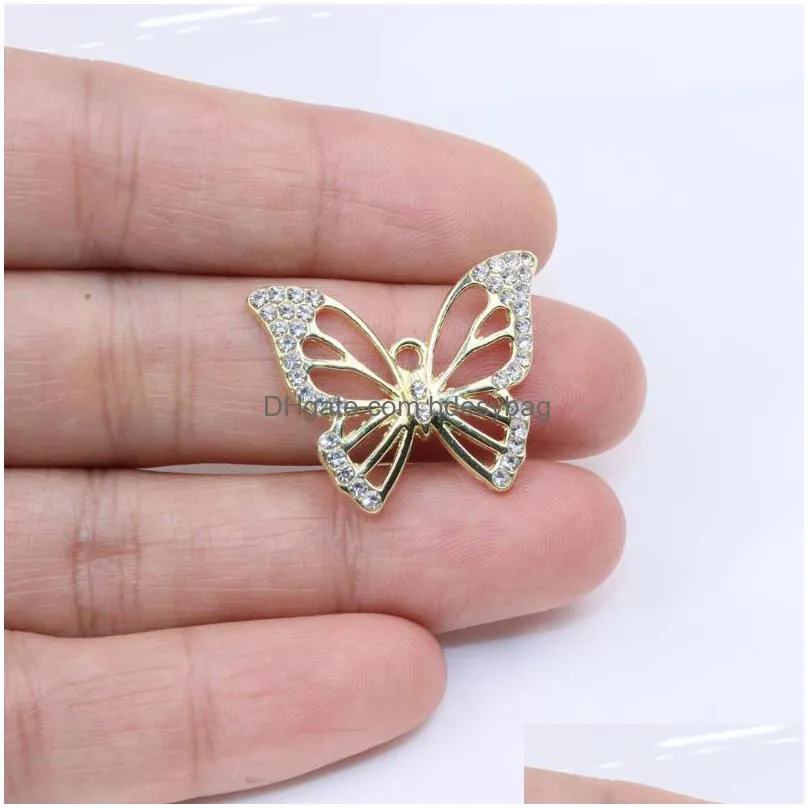 charms eruifa 6pcs 26 20mm butterfly with rhinestone zinc alloy necklace earring womens accessory jewelry girl diy handmade 2