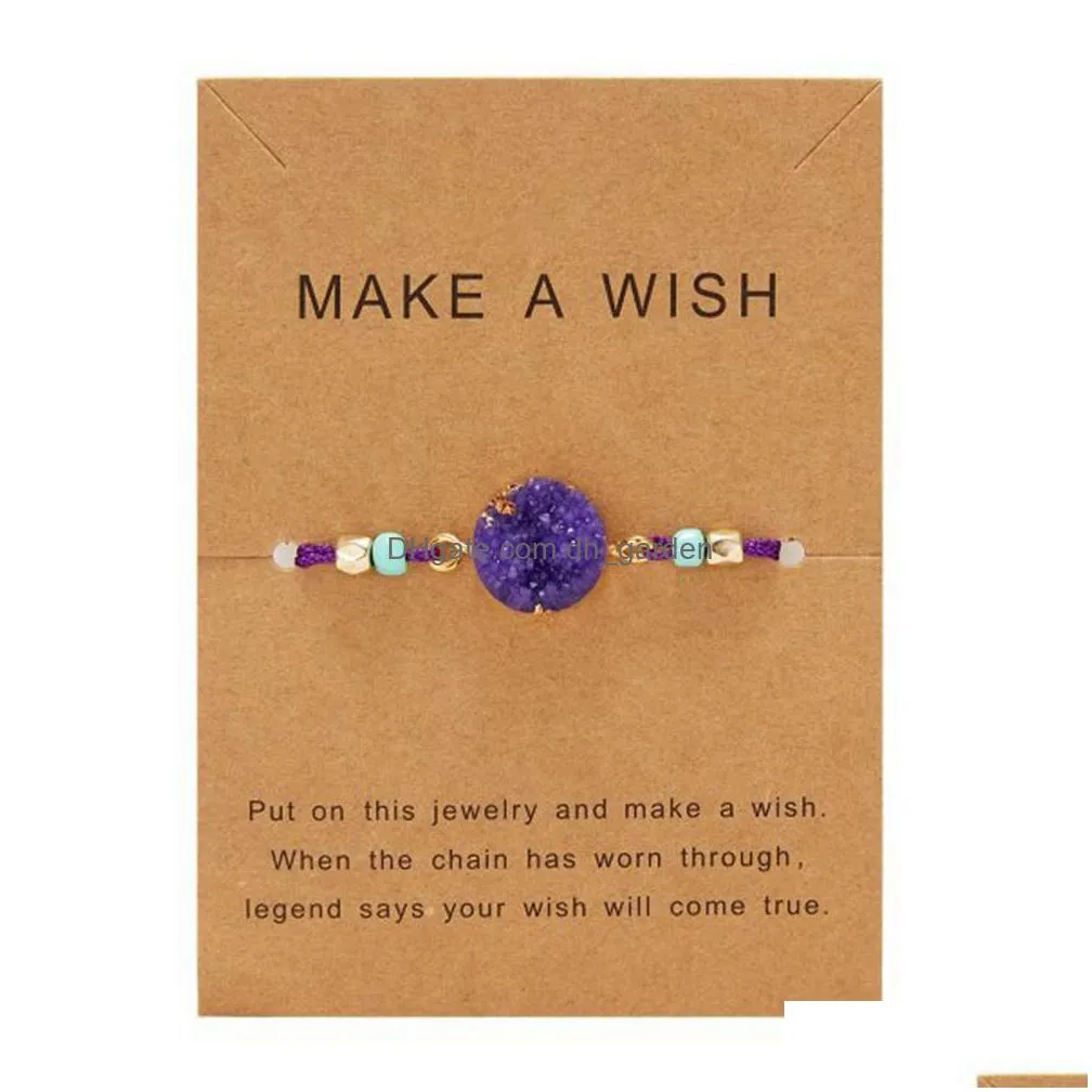 hot selling hand woven bracelets strands make a wish natural stone adjustable woven paper card braided bracelet wholesale