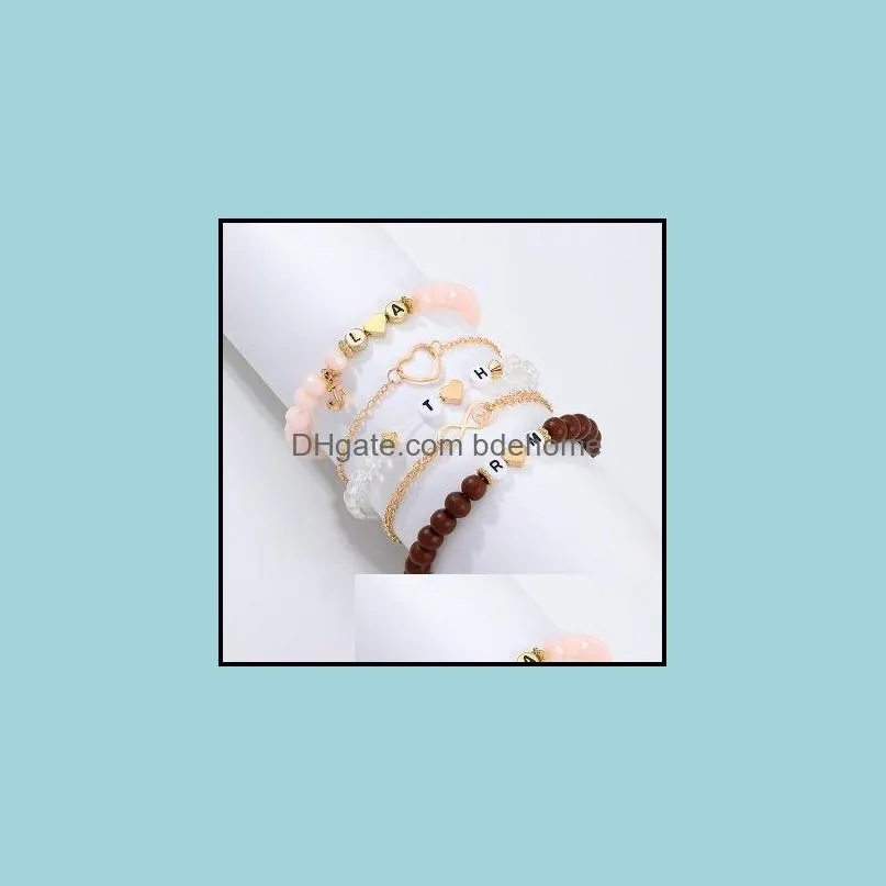 bracelets sets fashion letters shell bracelet 5 piece set combination jewelry creative acrylic beads bracelets