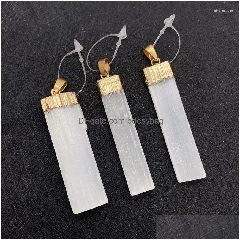 charms 1pc natural stone gold plated crystal necklace pendant 1555mm cube white charm jewelry diy earring accessories