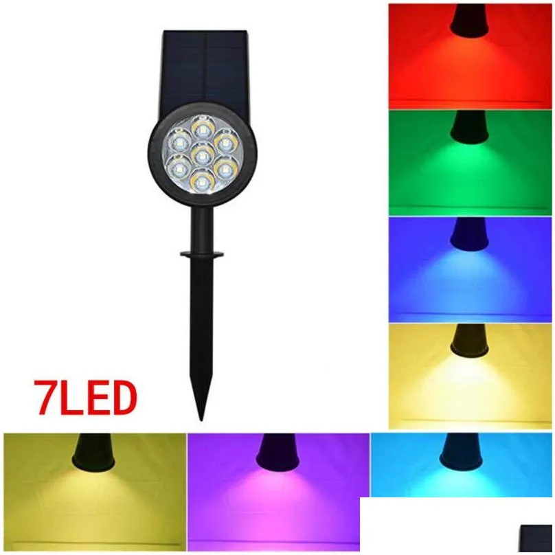 solar panel 7led spike spot light rgb spotlight landscape garden yard path lawn solar lamps outdoor grounding sun light