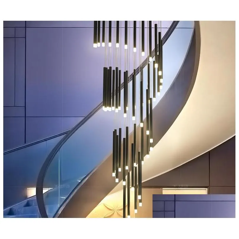 modern led chandelier minimalist duplex floor fashion atmosphere nordic living room lamp villa spiral staircase long hanging