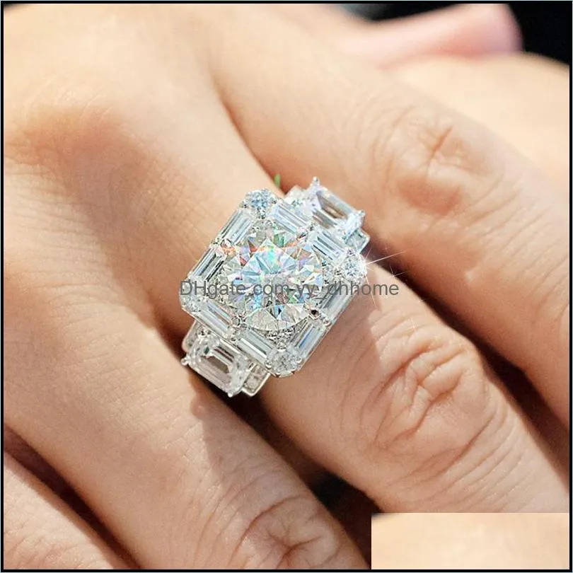 luxury ring imitation moissanite diamond rings white gold silver wedding rings