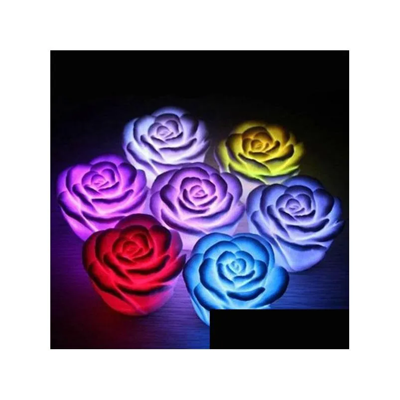 200pcs/lot changeable color led rose flower candle lights smokeless flameless roses love lamp battery with retail box