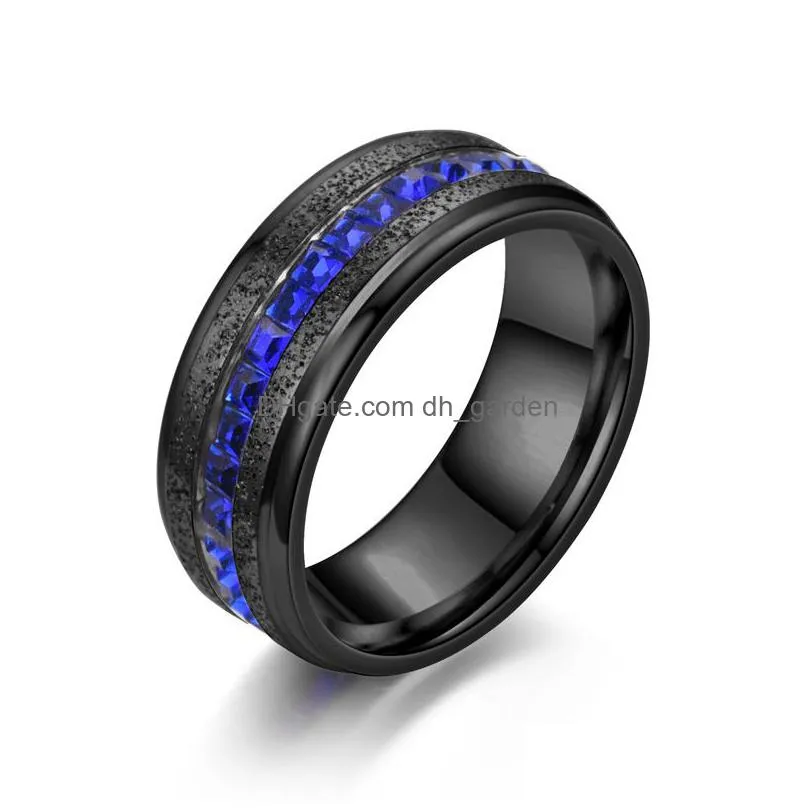 new stainless steel ring with side stones blue azzling single row square diamond excellent direct sales from source manufacturers