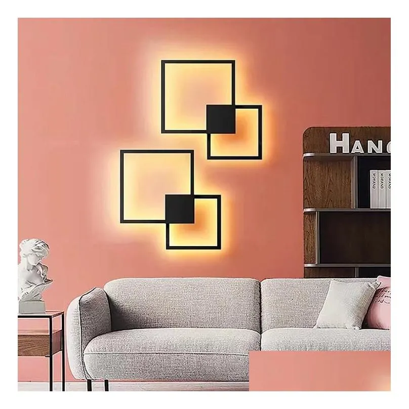 square wall lamp led nordic design bedroom living room wall decoration light background diy simple lighting fixtures