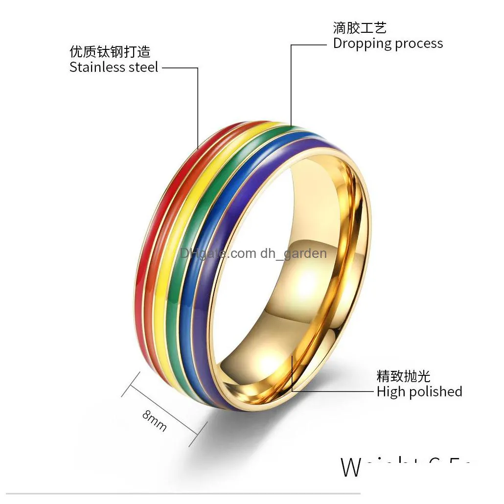 wholesale source rainbow flag gay titanium steel ring plated with 18k gold lala ring shipping jzr062