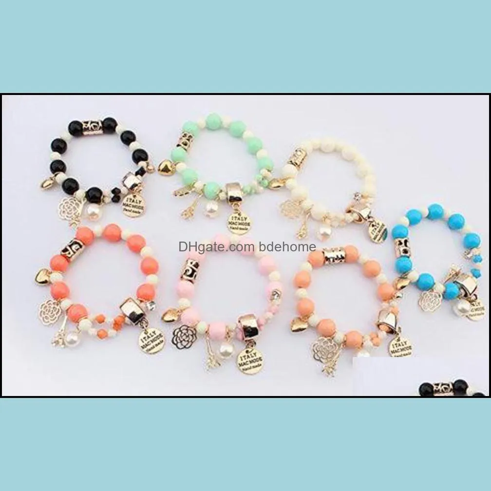 charm bracelets for women men eiffel tower heart italy bijouterie bead bracelet