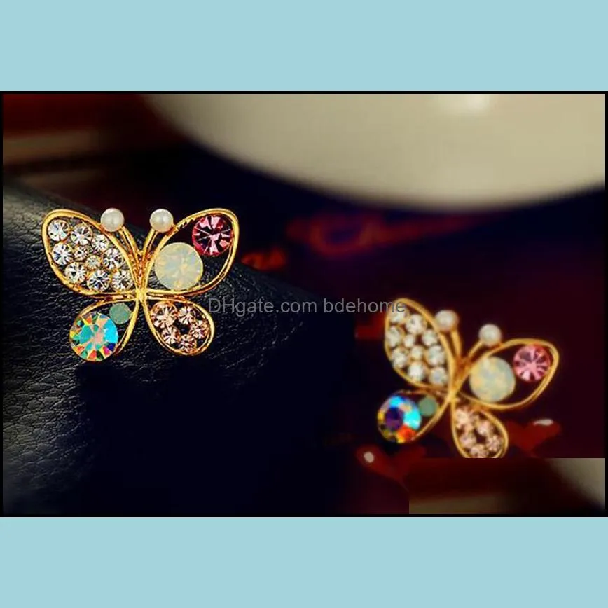 crystal simulated pearl butterfly stud hollow cubic zirconia rhinestone for women earring jewelry accessory