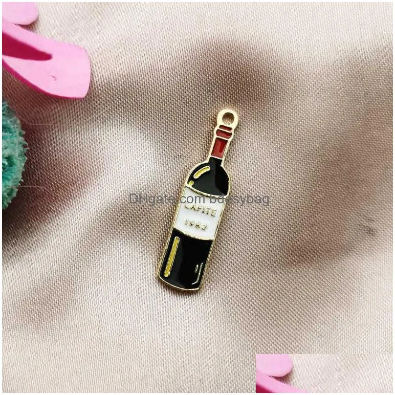 charms 10pcs red wine bottle glass goblet enamel pendant earring diy fashion zinc alloy for jewelry making accessory