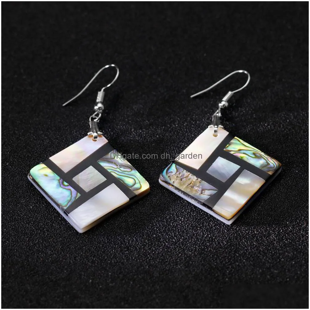 abalone earrings geometric shell earrings dangle rectangle colorful unique charms women jewelry decoration es1d020 shipping