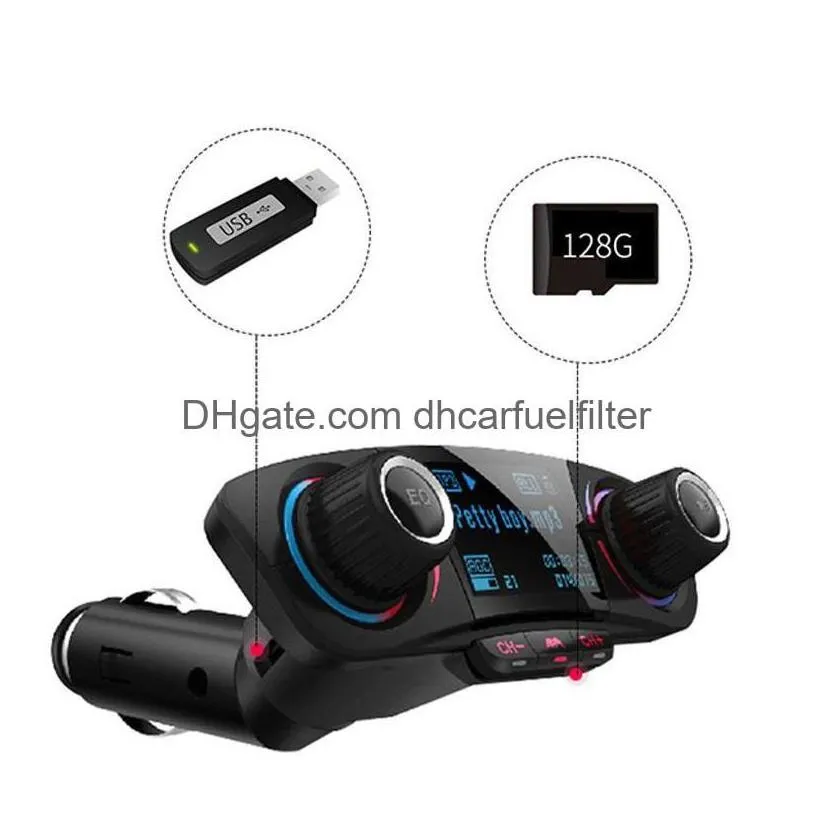 bluetooth car kit fm transmitter wireless hands aux modator mp3 player tf dual usb 2.1a power on off display o drop delivery mobiles