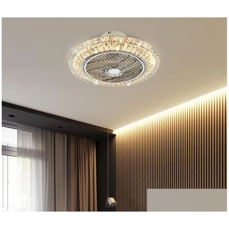 bluetooth crystal smart modern led ceiling fan lamps with lights app remote control ventilator lamp silent motor bedroom decor