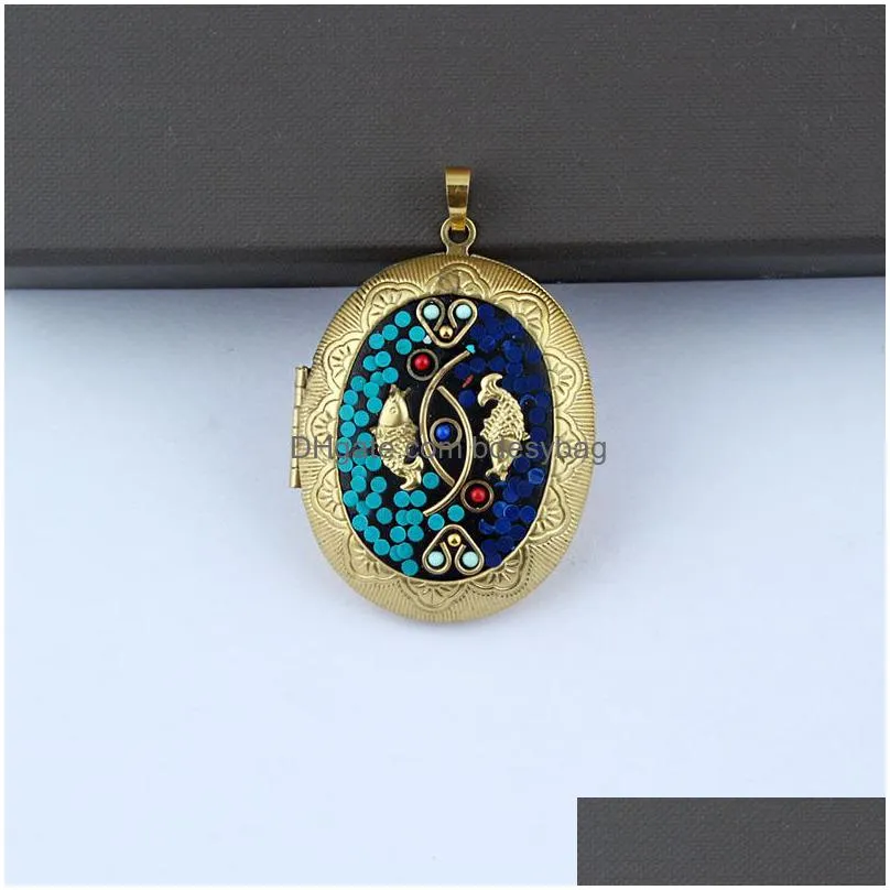 charms brass locket pendant po box nepalese ethnic style handmade inlay exquisite oval necklace accessories
