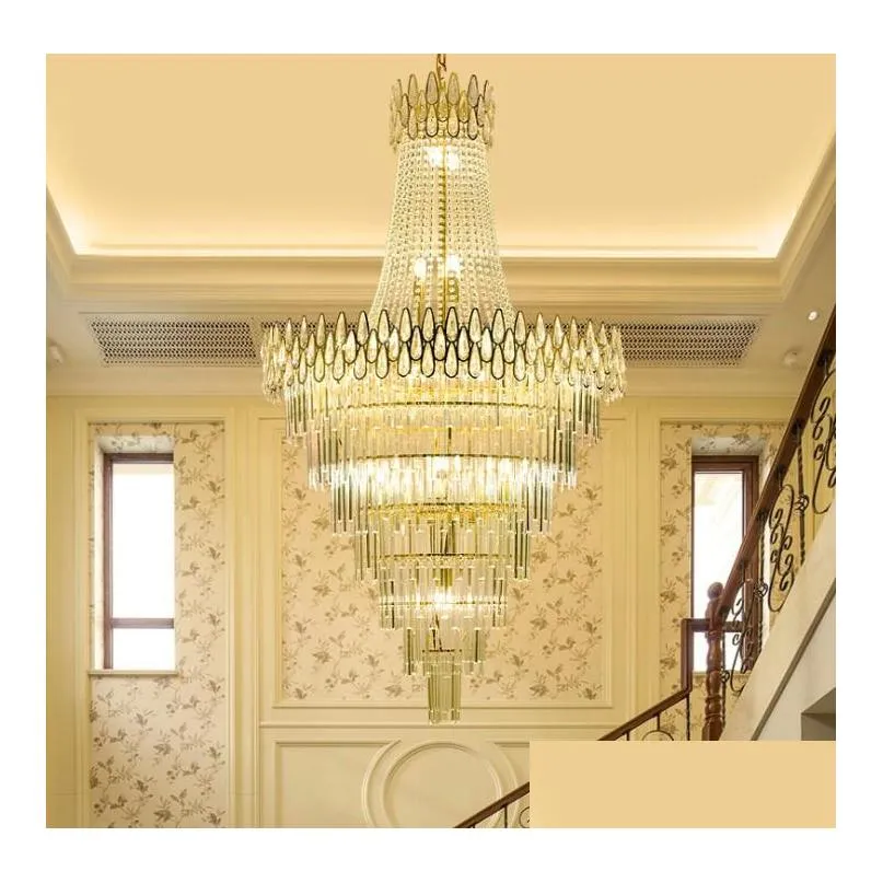  luxury crystal light chandelier for staircase modern loft chain lighting fixtures home decoration gold led cristal lamps