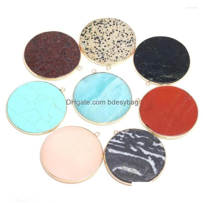 charms natural stone pendants semiprecious round for jewelry making diy accessories fit necklaces bracelet earrings 50x55mm
