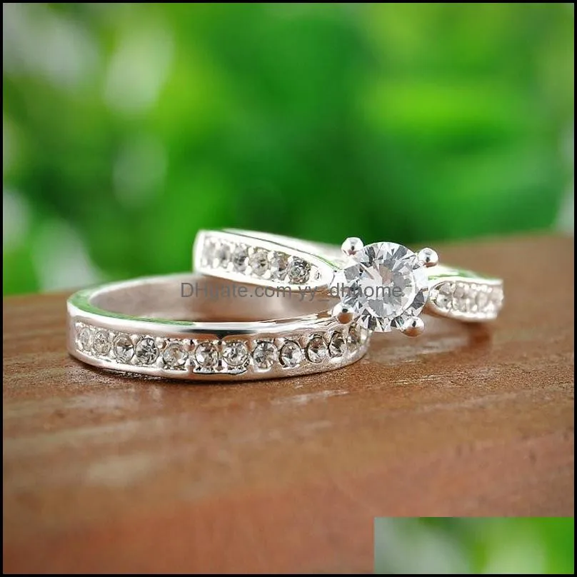 pretty rings set for women men bijoux femme fashion jewelry crystal engagement wedding rings set