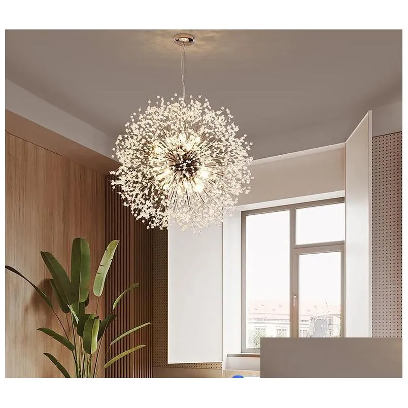 modern crystal dandelion led chandelier lighting pendant lamp for living room dining room home decoration pendant hanging light
