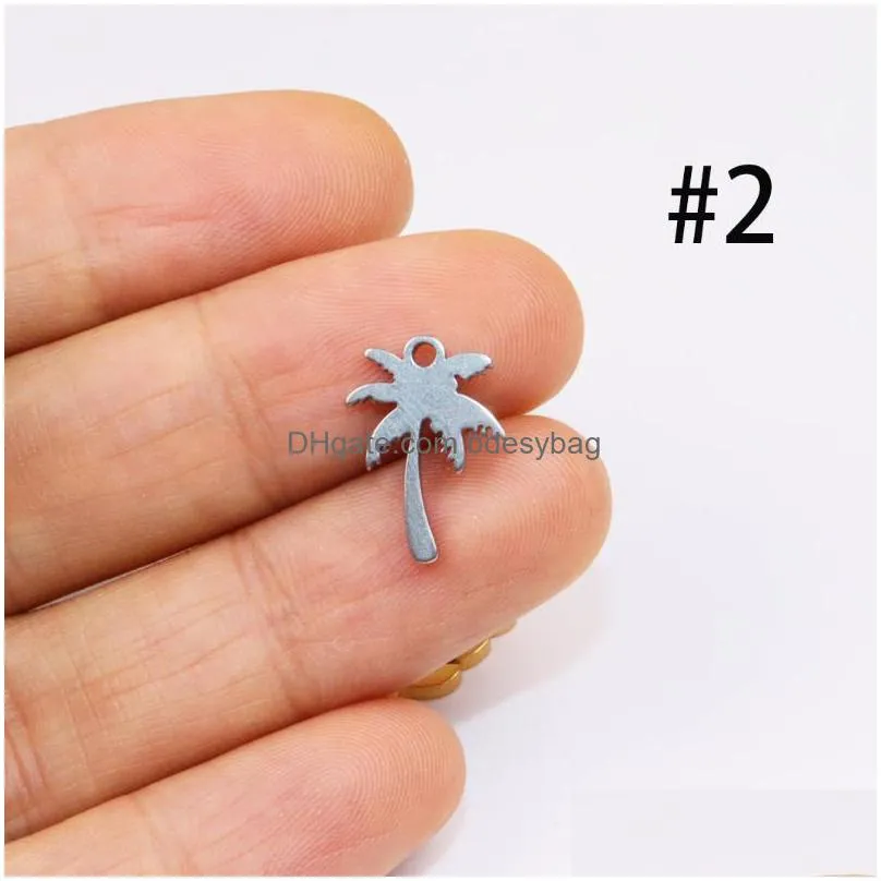 charms 10pcs wholesell stainless steel coconut tree leaves pendant diy necklace earrings bracelets unfading colorless 2colorscharms