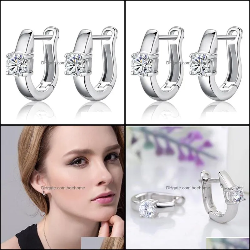 silver earrings for women/men fine jewelry round circle earrings zircon ear buckle stud earring