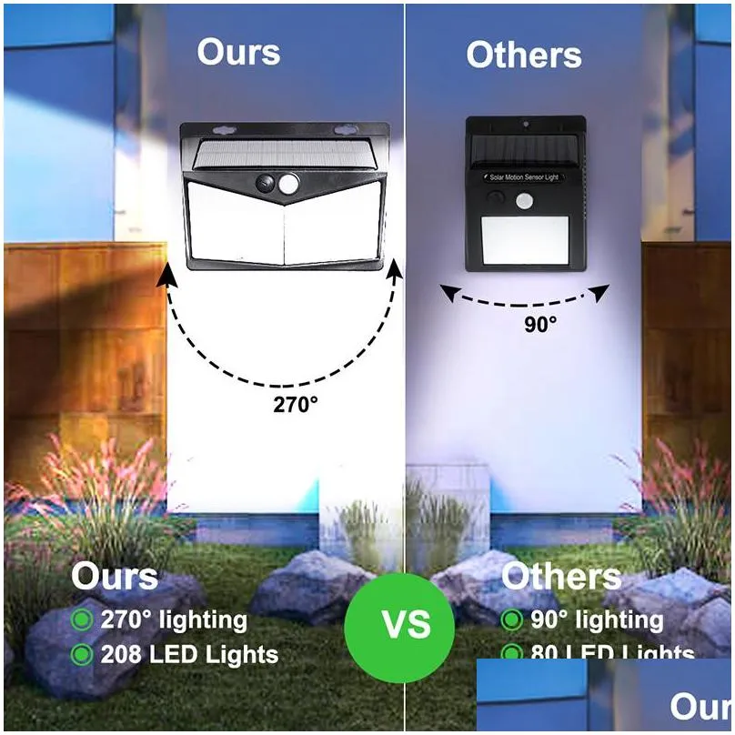 208 led solar light garden street outdoor solar lamp powered sunlight waterproof pir motion sensor street light for garden decor