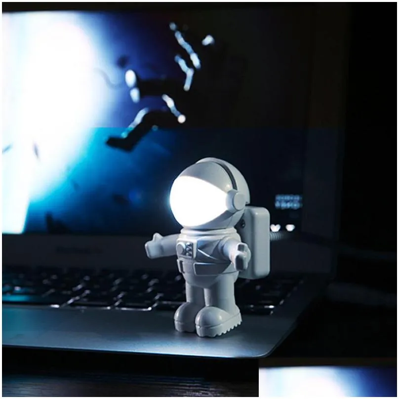 white flexible spaceman astronaut usb tube led night light lamp for computer laptop pc notebook reading portable dc 5v