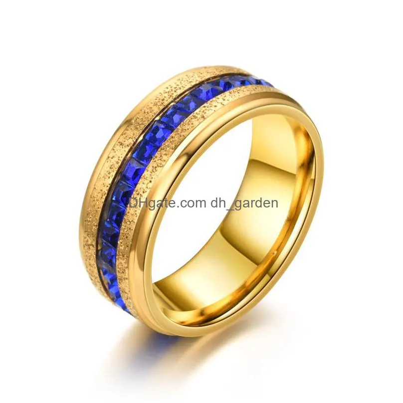 new stainless steel ring with side stones blue azzling single row square diamond excellent direct sales from source manufacturers