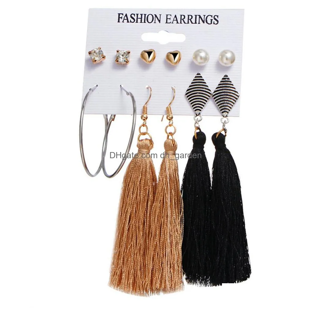 boho crystal long tassel dangle drop earrings for women ethnic geometric rose flower sign statement earring fashion jewelry in bulk