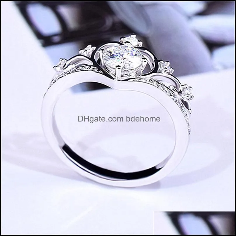 crown rings for women crystal zircon bridal party wedding jewelry delicate female engagement ring