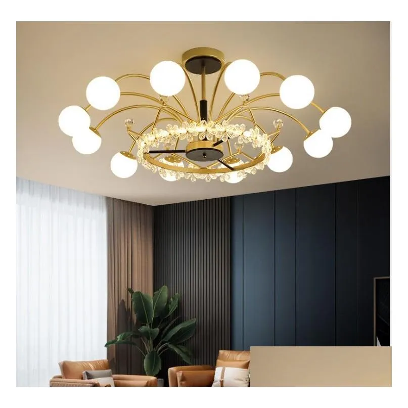 led golden luxury living room chandelier lighting nordic modern minimalist bedroom dining glass crystal