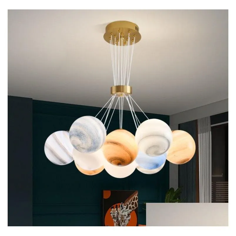 nordic planet moon chandelier lamps designer creative dining room bedroom lamp bubble ball net red ins living