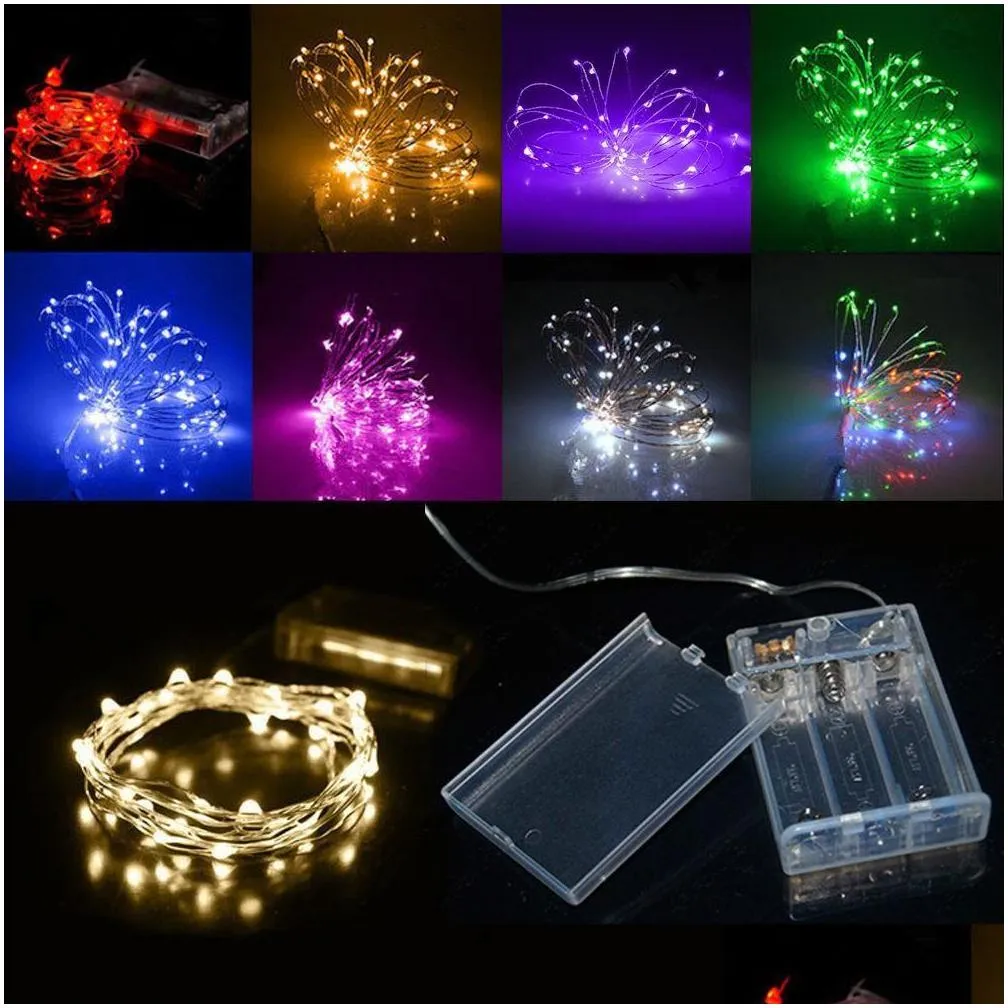 aa battery power operated led copper silver wire fairy lights string 50leds 5m christmas xmas home party decoration seed lamp outdoor