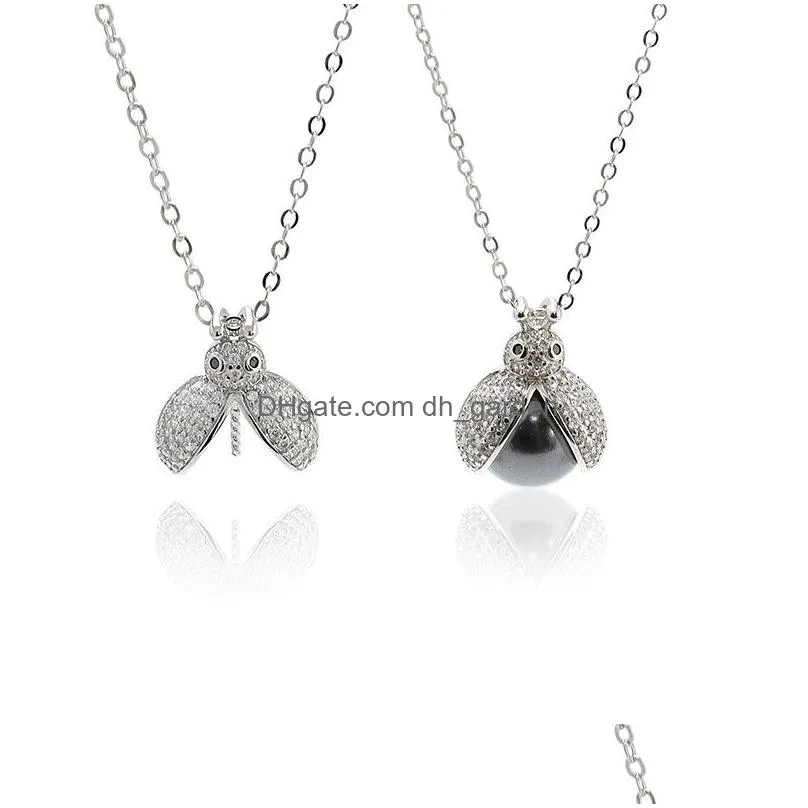 s925 sterling silver pendant female korean fashion insect diamond necklace women clavicle chain silver jewelry shipping