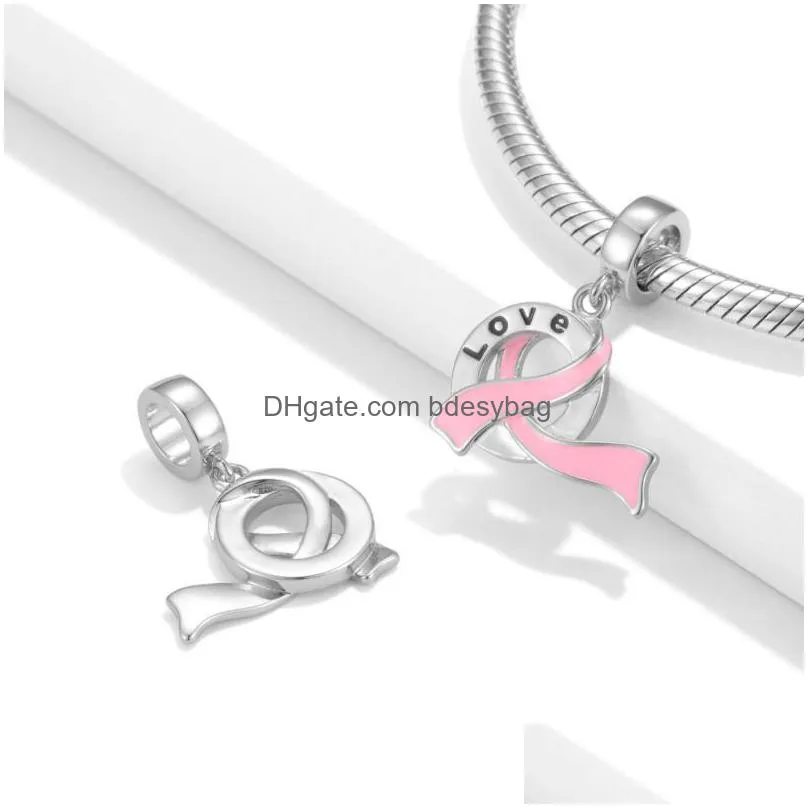 charms silver colors pendants pink flowing ribbon lucky letter charm pendant for jiuhao original bracelet necklace diy jewelry making